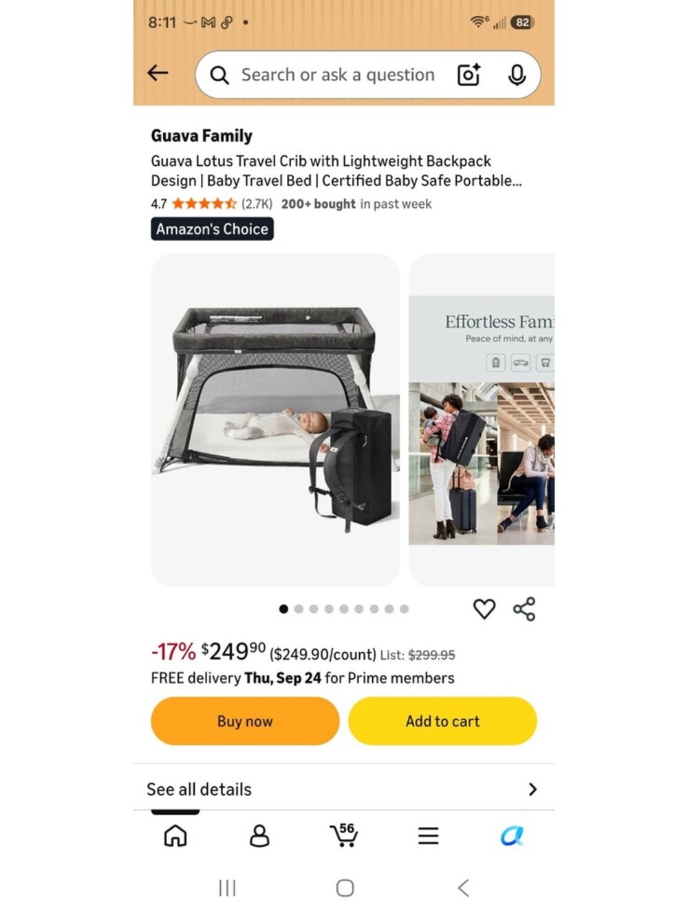 Guava Lotus Travel Crib with Lightweight Backpack Design Baby Travel Bed